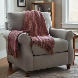 DKNY New York Soft Throw Blanket 60x60 Burgundy Purple Fringe Accent